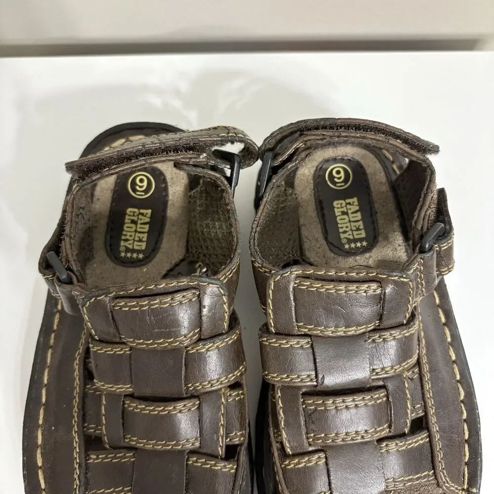 Faded Glory Kids 9 Sandals Brown Y2K Vintage Fisherman Faux Leather Chunky